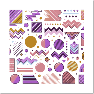 Pink Brown Purple 80s Retro Geometric Pattern Posters and Art